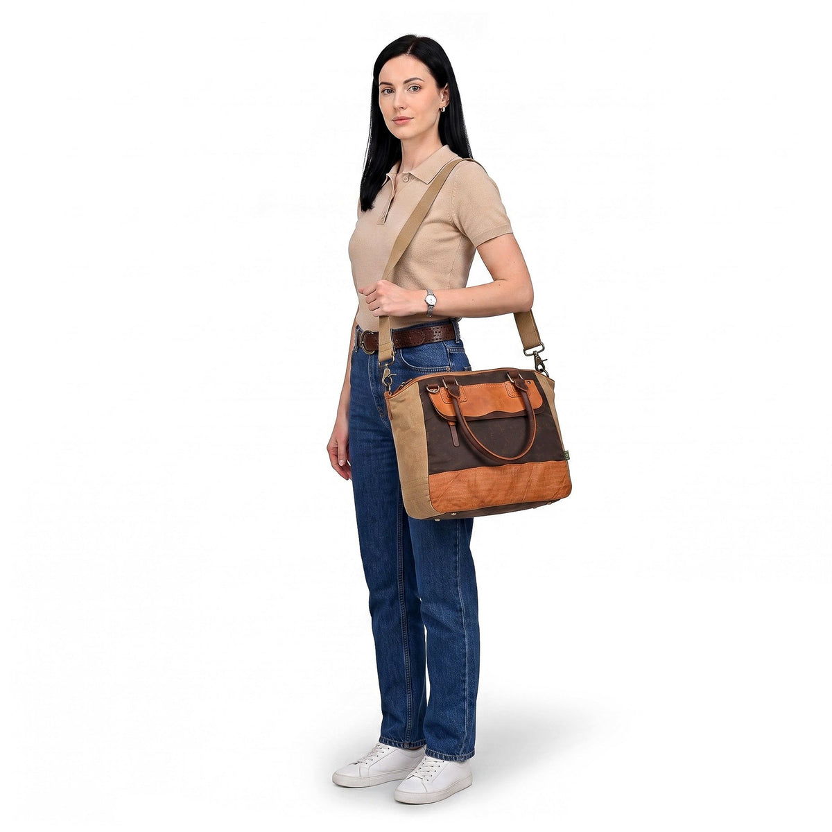 Tapa Two-Tone Canvas Satchel - TSD1066-BROWN - image 2