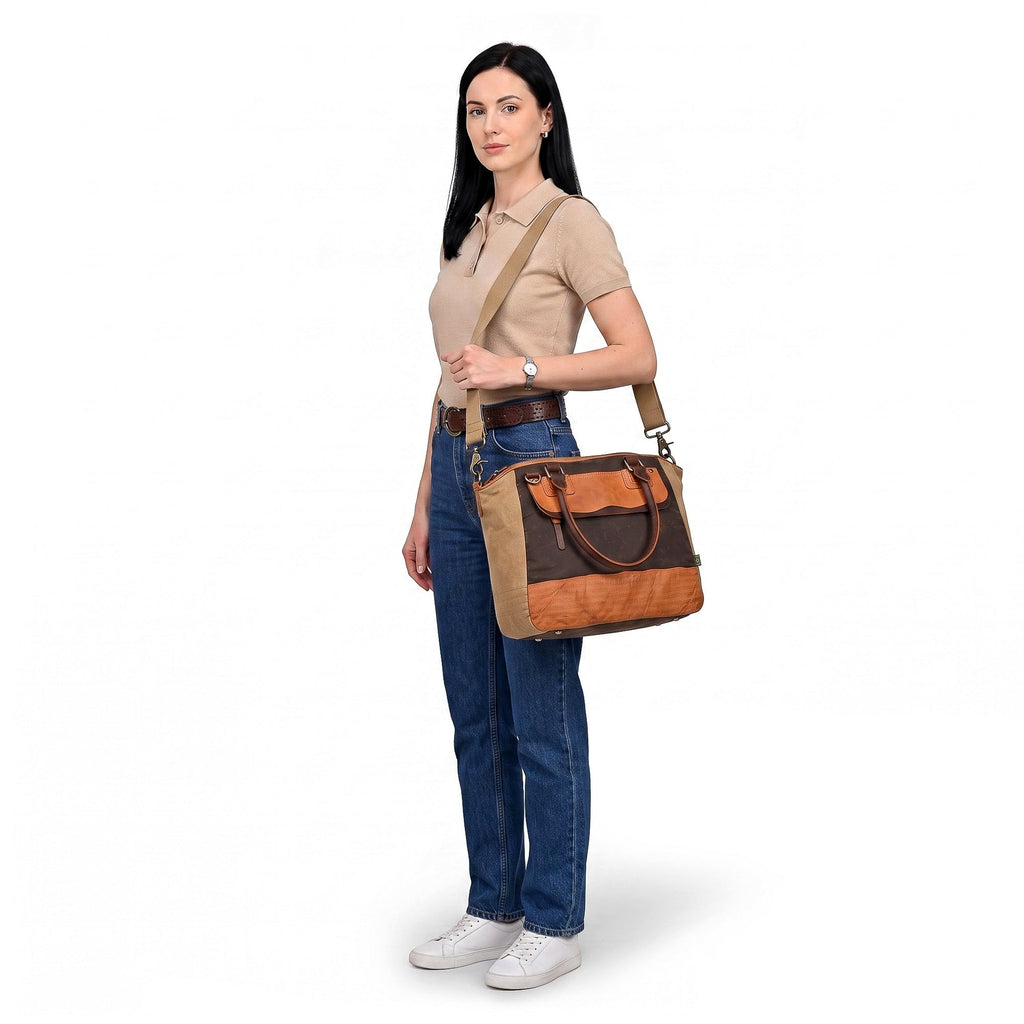Tapa Two-Tone Canvas Satchel - TSD1066-BROWN - image 1
